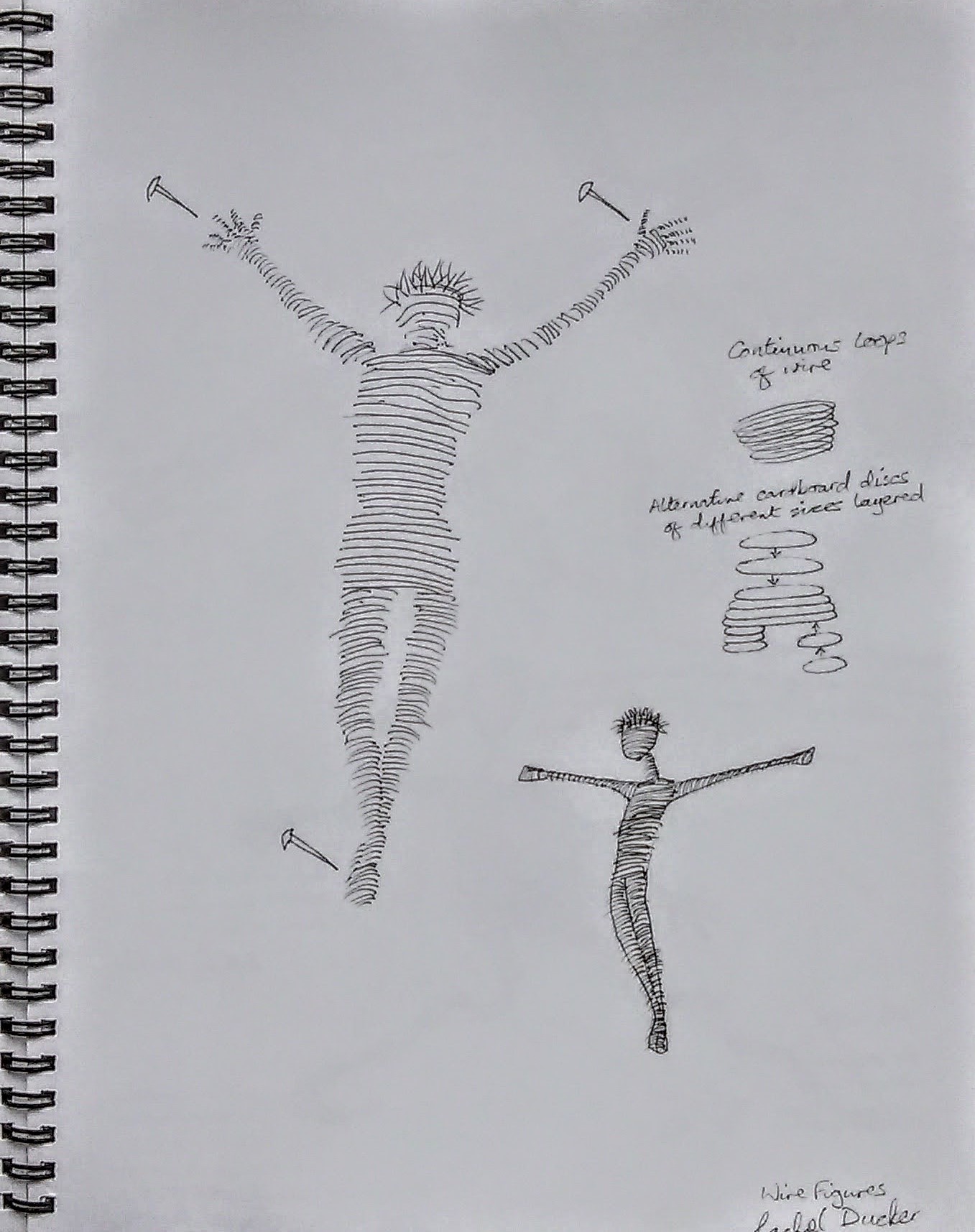 Sketchbook drawings with notes inspired by sculptor Rachel Ducker