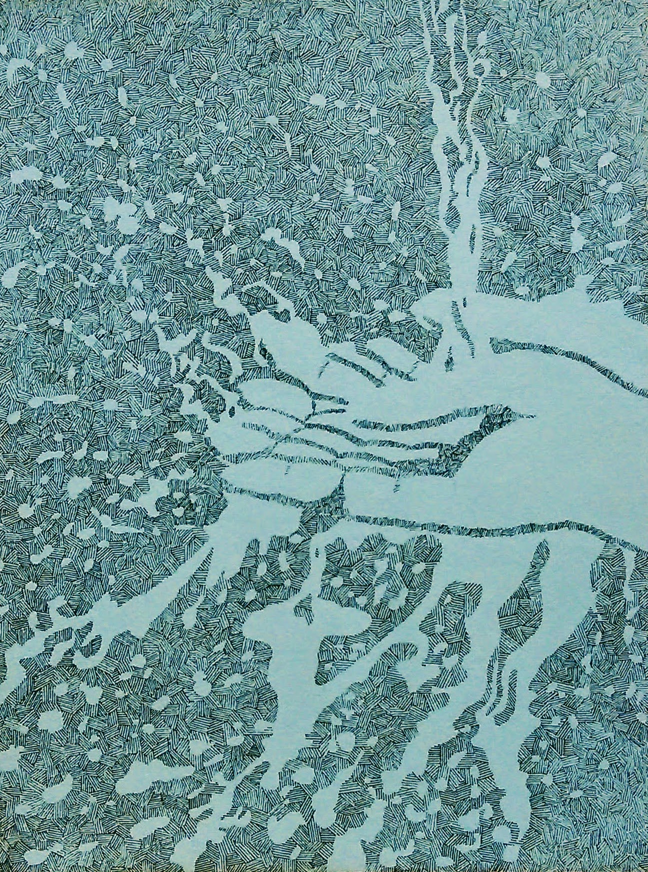 Drawing on paper using permanent marker showing water splashing on hands